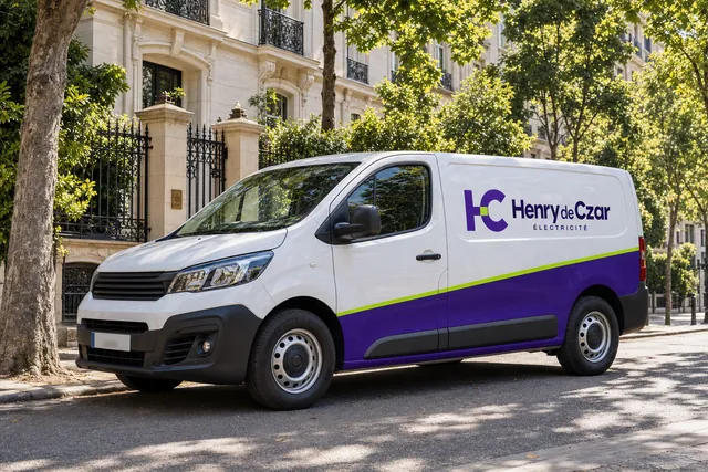 Utilitaire Henry de Czar Électricité dans une avenue de Vincennes